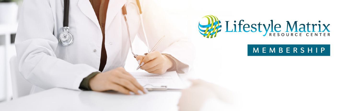 Header image - Doctor signing papers and Lifestyle Matrix logo